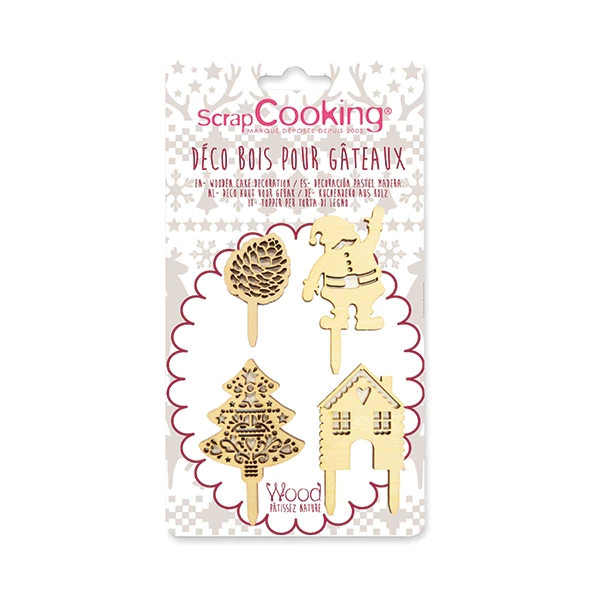 4 décorations Noël bois pour gâteaux Scrapcooking
