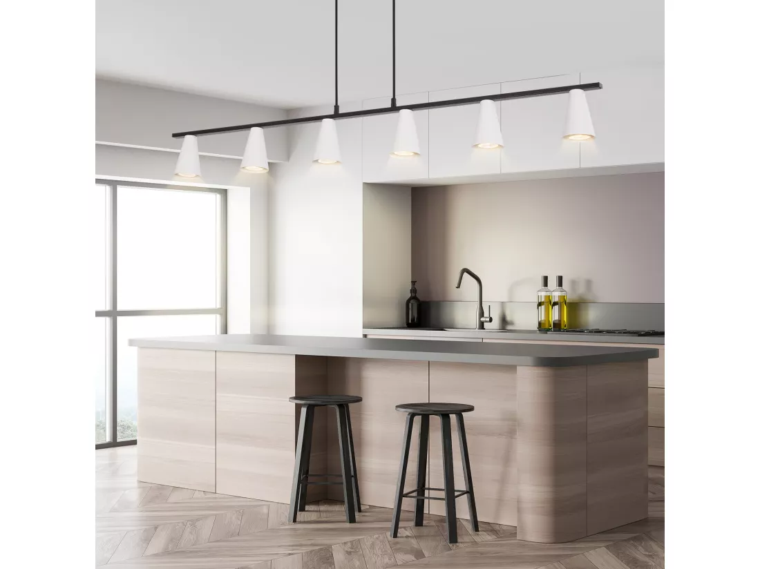 NETTLIFE Suspension table à manger lampe suspendue 6 ampoules - lampe de table à manger suspendue blanc moderne noir GU10 métal