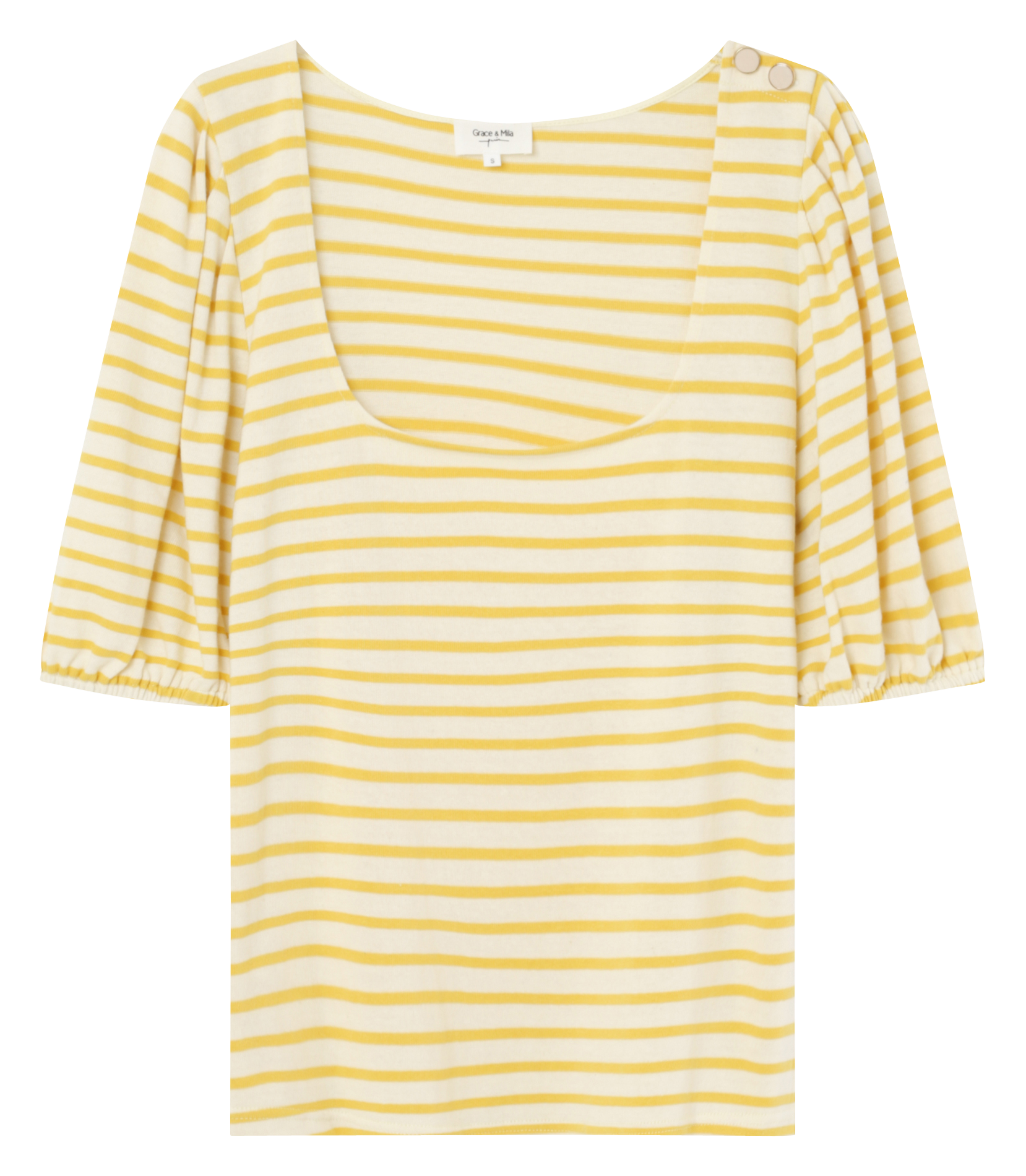 EMILE - Tee-shirt col carré rayé en coton | Jaune