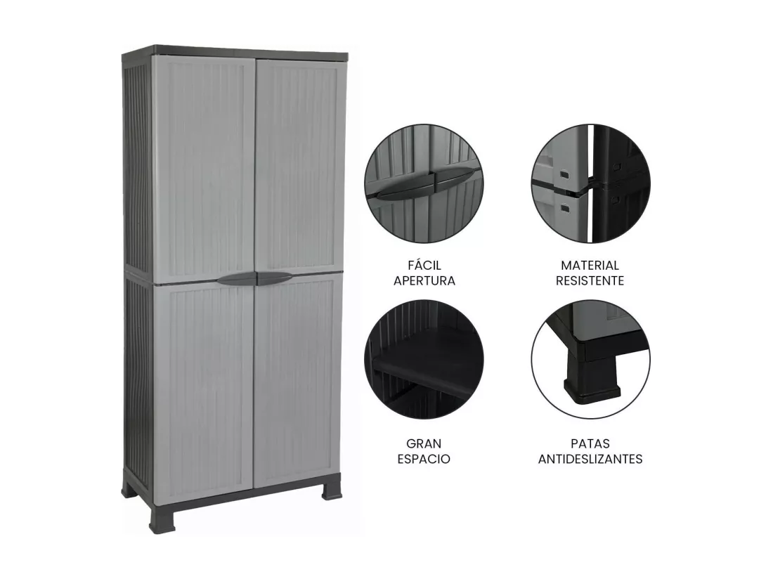 Armoire extérieure en résine avec balai et 4 étagères 171x68x39cm Thinia Home