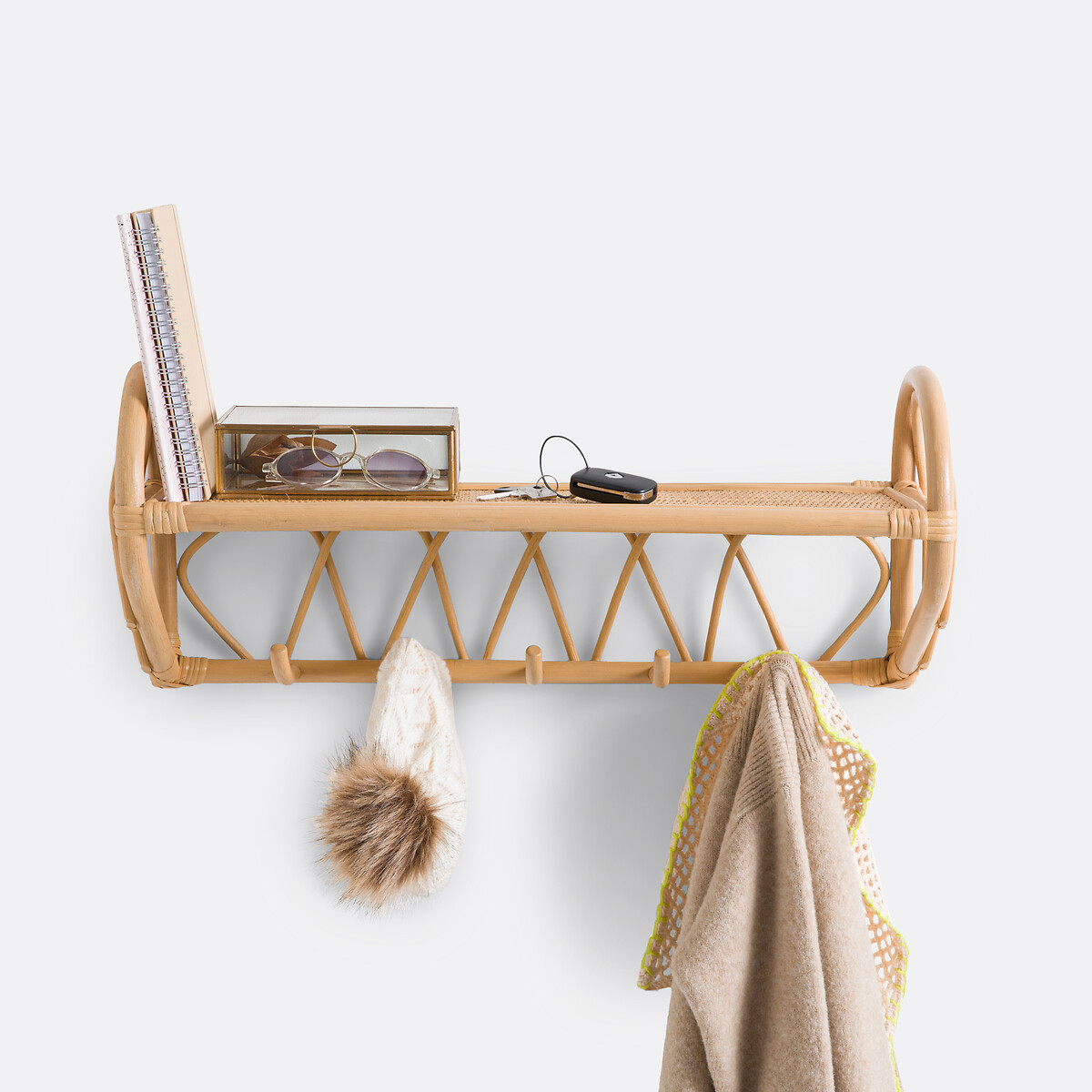 LA REDOUTE INTERIEURS<br>Cabideiro de parede com 5 ganchos, em rattan, Malu