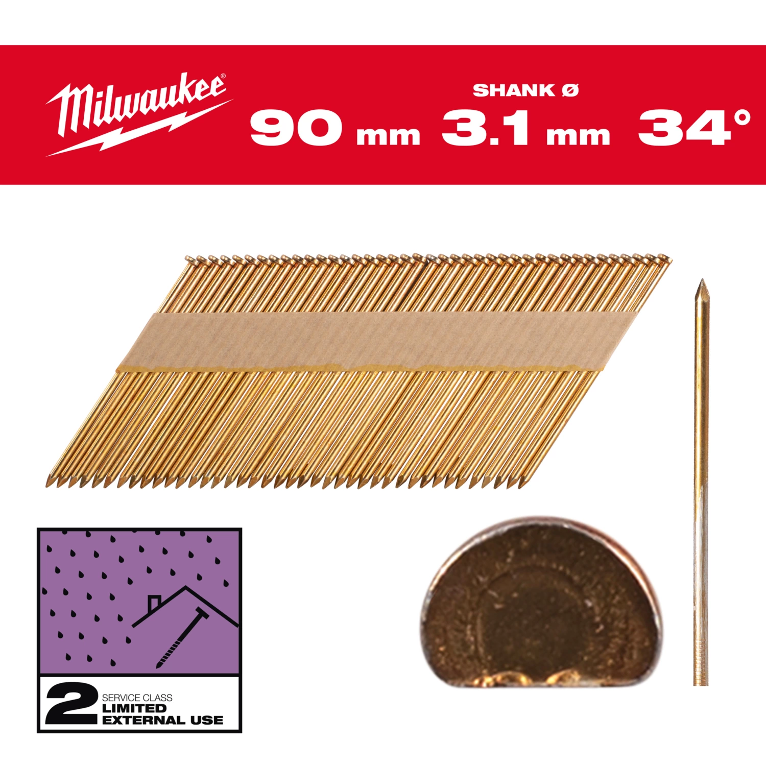 Milwaukee 4932492605 Nagels D-kop 34 90mm/SS/G/SC2-2,2kpc