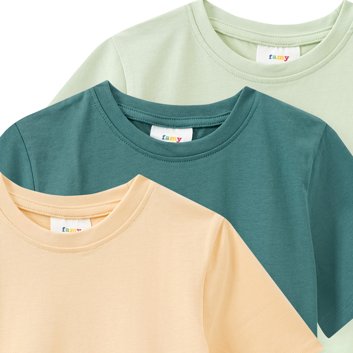 Famy 3 Jungen T-Shirts im Basic-Look hellgrün / sand / dunkelgrün
