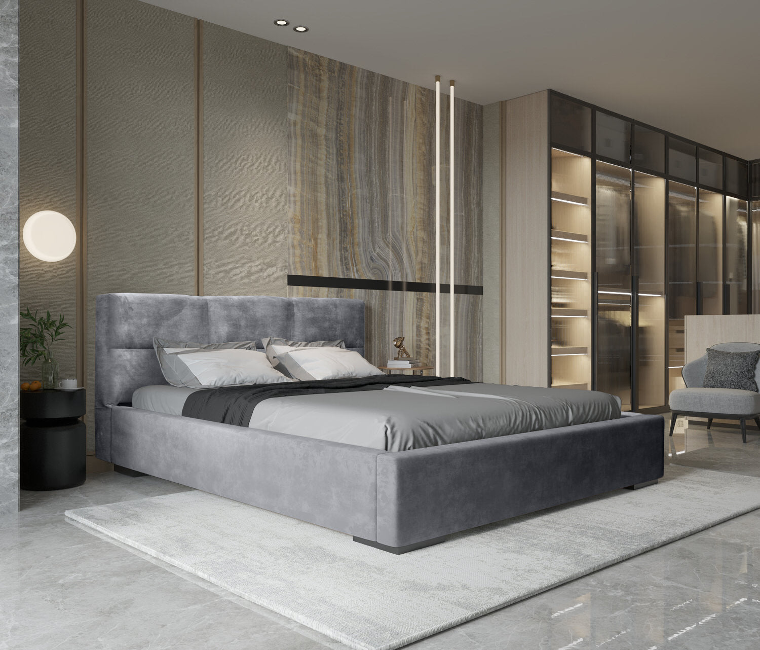 Trae Mobler Porto 140 x 200 cm Gestoffeerd Bed Asgrijs