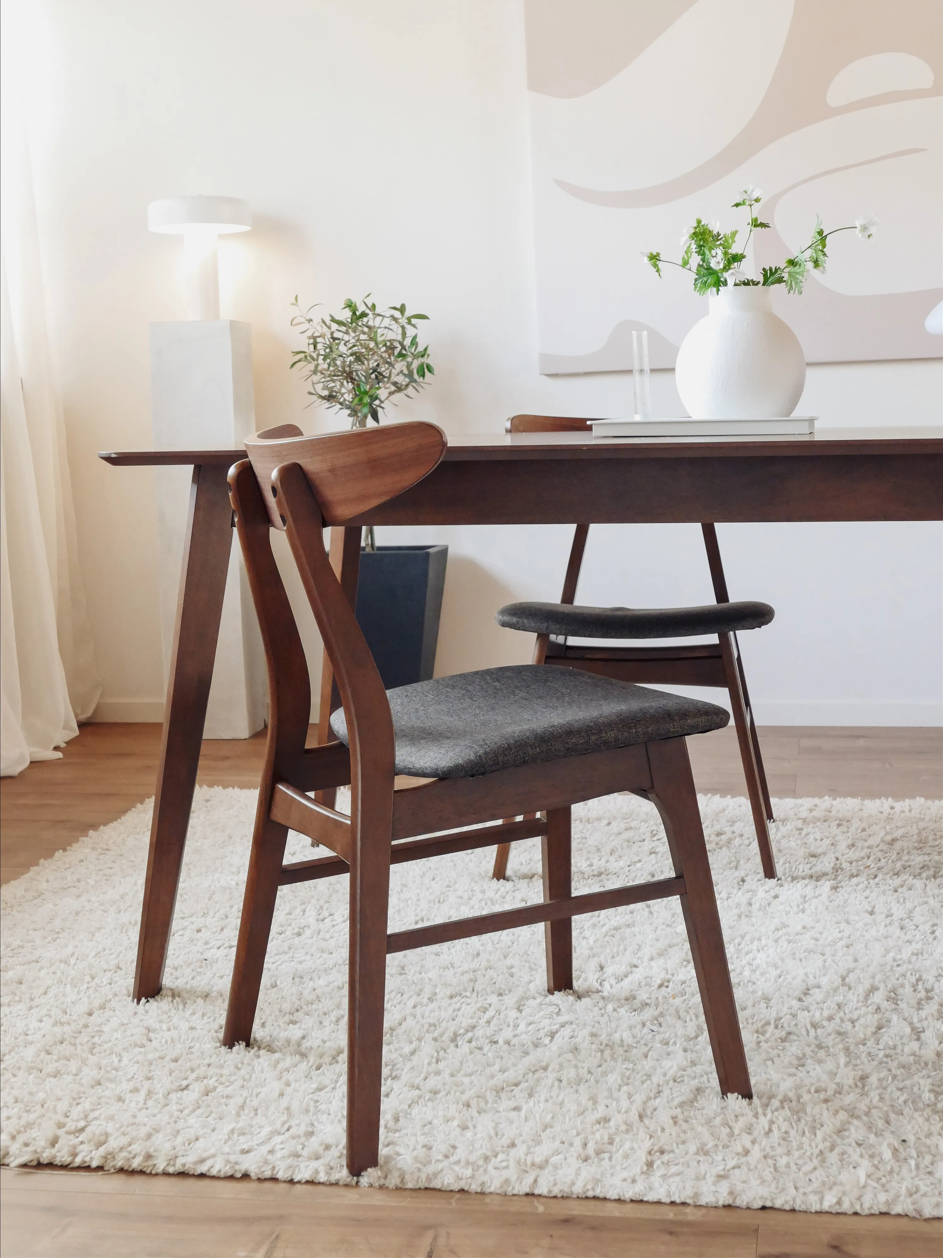 Set van 2 eetkamerstoelen LYNN Hout Donkerbruin/grijs