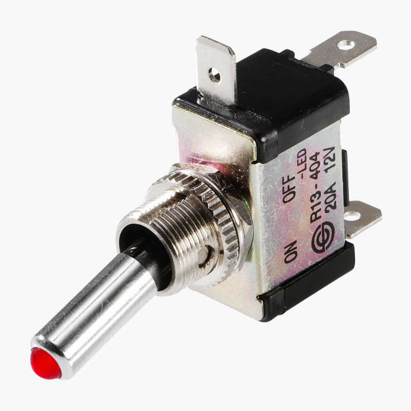 Vippestrømbryter, rød diode, 12 V, 20 A