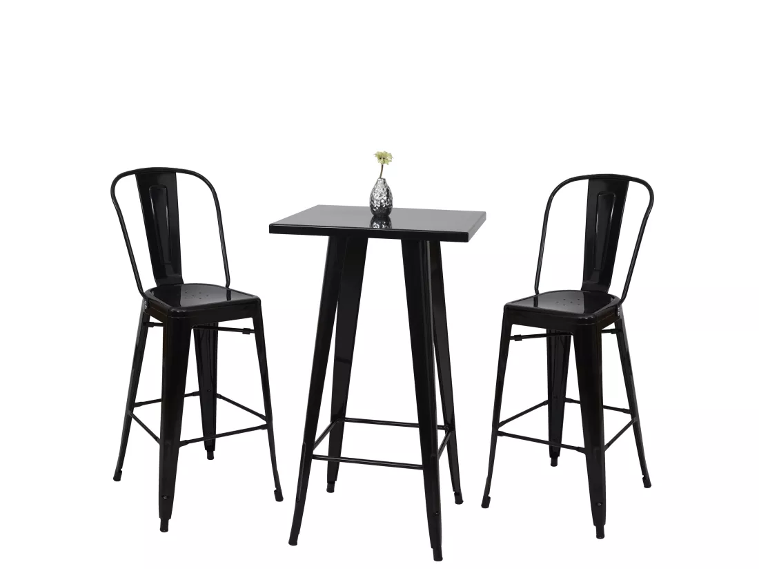 Set de table haute MCW-A73 métal (3 pièces), noir