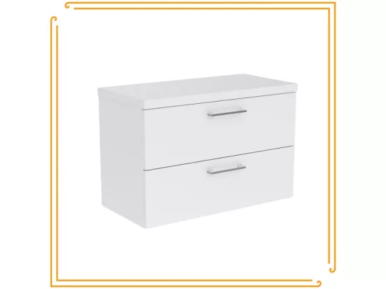 Armoire de salle de bain suspendue 80 cm pour vasque à poser, commode blanche.