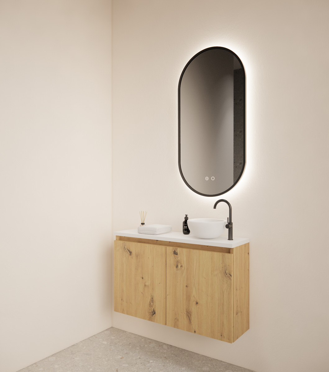 Gliss Design Echo toiletmeubel 80cm evoke eiken met toppaneel wit mat