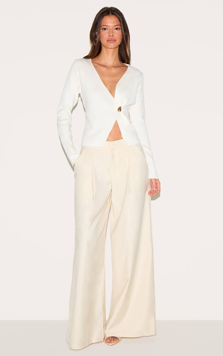 Crème Cardigan Asymétrique En Maille Compacte
