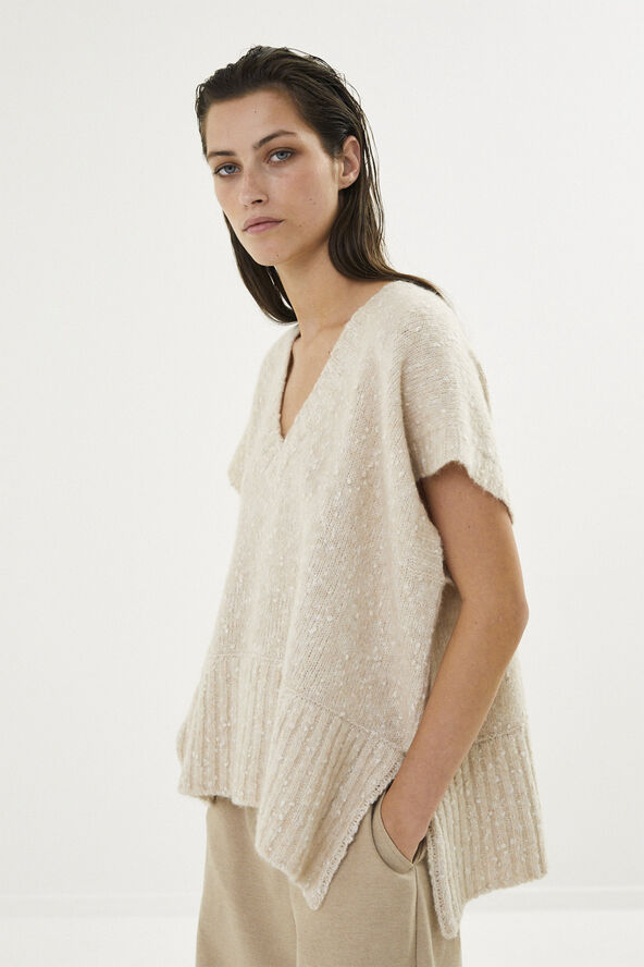 Rabens Saloner Freckled knit tunic vest - Minte Beige
