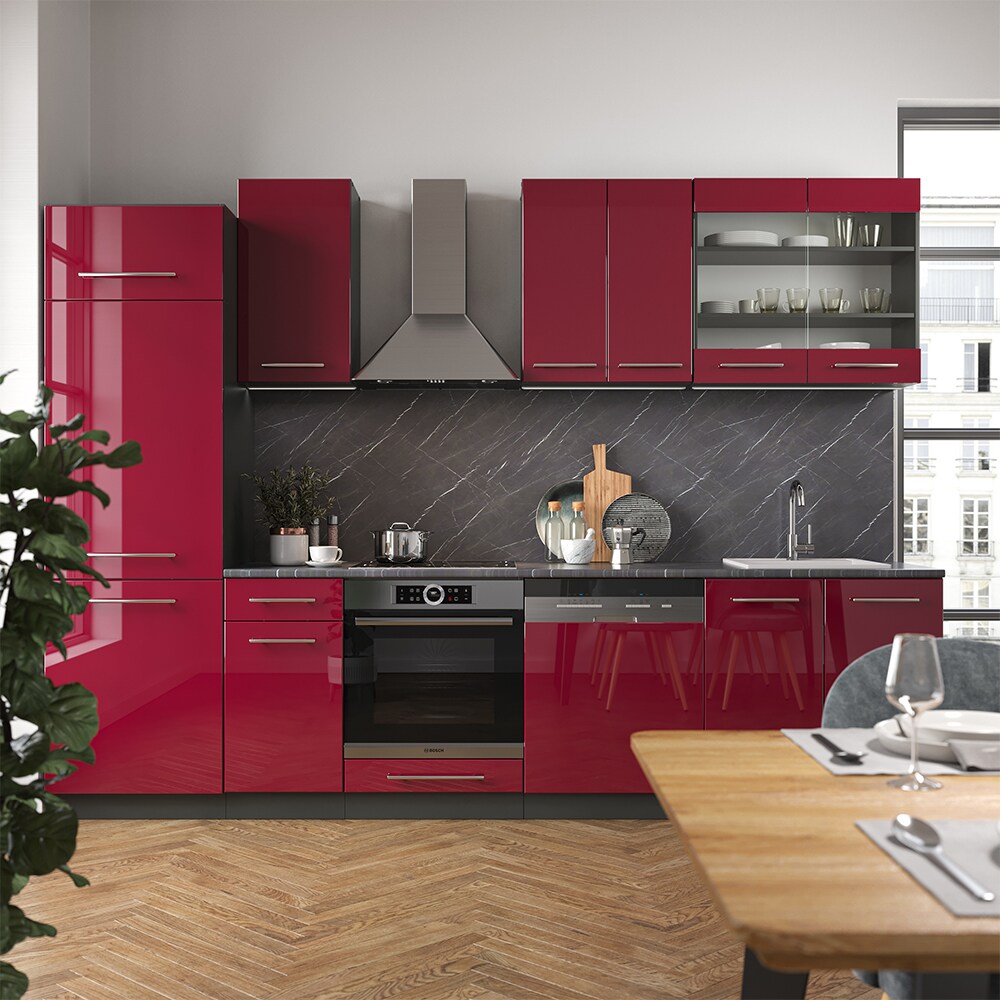 Vicco Küche Fame-Line 300 cm Küchenzeile Küchenblock Einbau Bordeaux Hochglanz