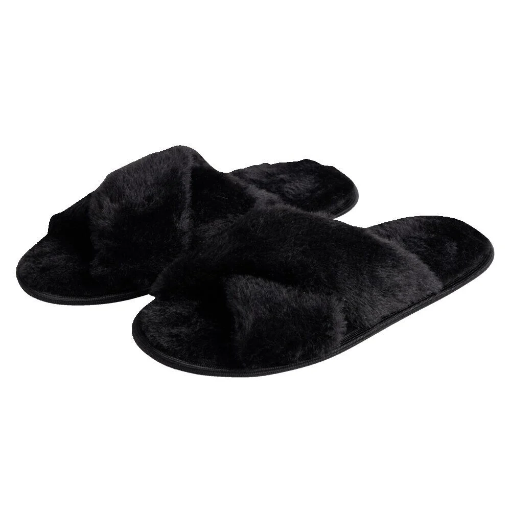 Chaussons femme noir peluche brides croisée T36/37