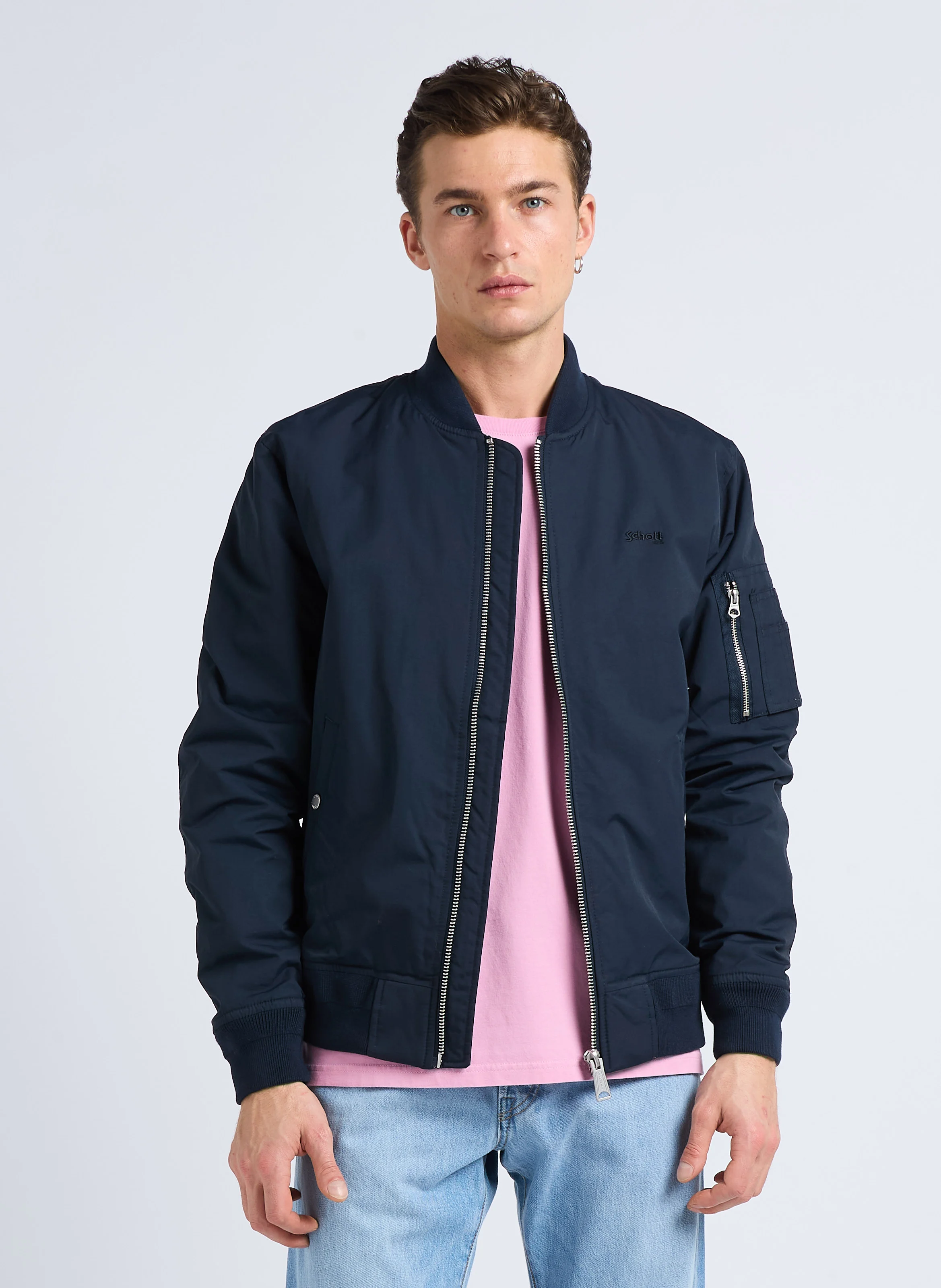 Blouson col rond| Bleu
