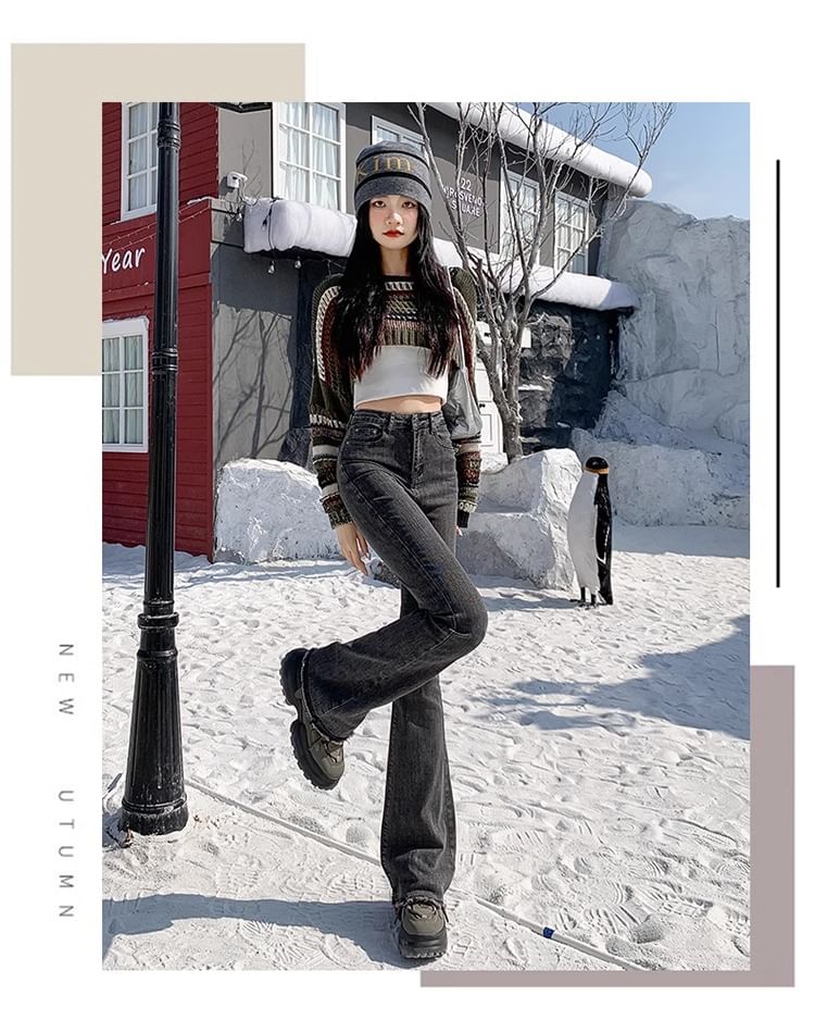 Pinatra - Hoge taille gerafelde gewassen bootcut jeans