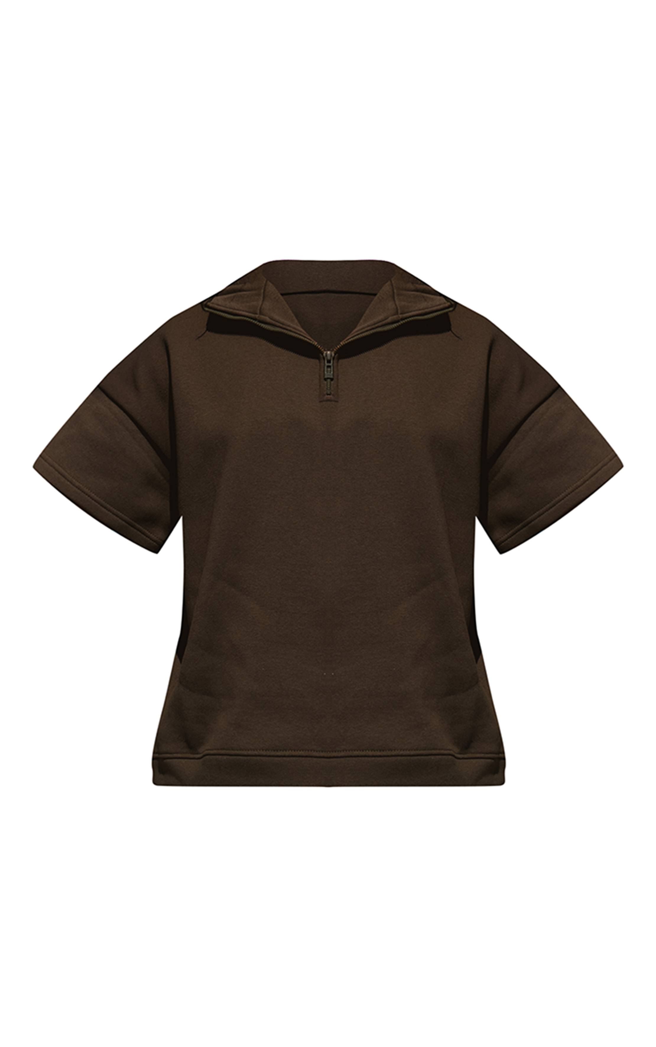 Chocolat Sweat-shirt À Manches Courtes Avec Fermeture Éclair 1/2