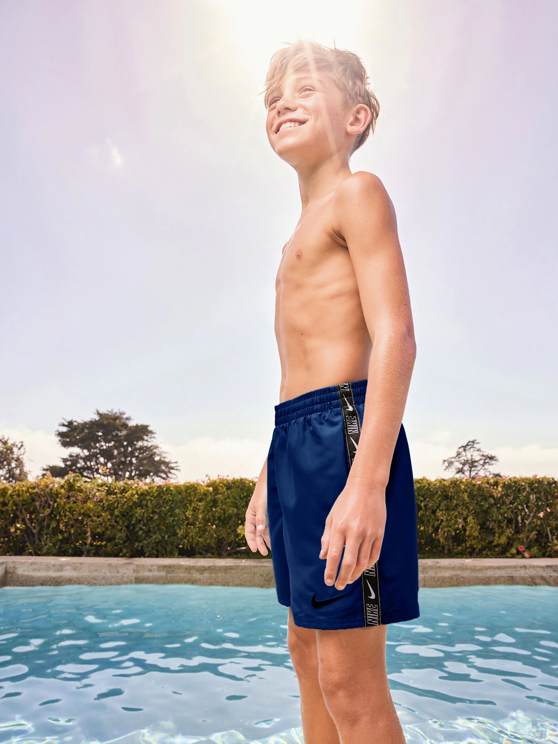 Blauw - Nike Swim Logo Tape 4 Inch Volley Shorts