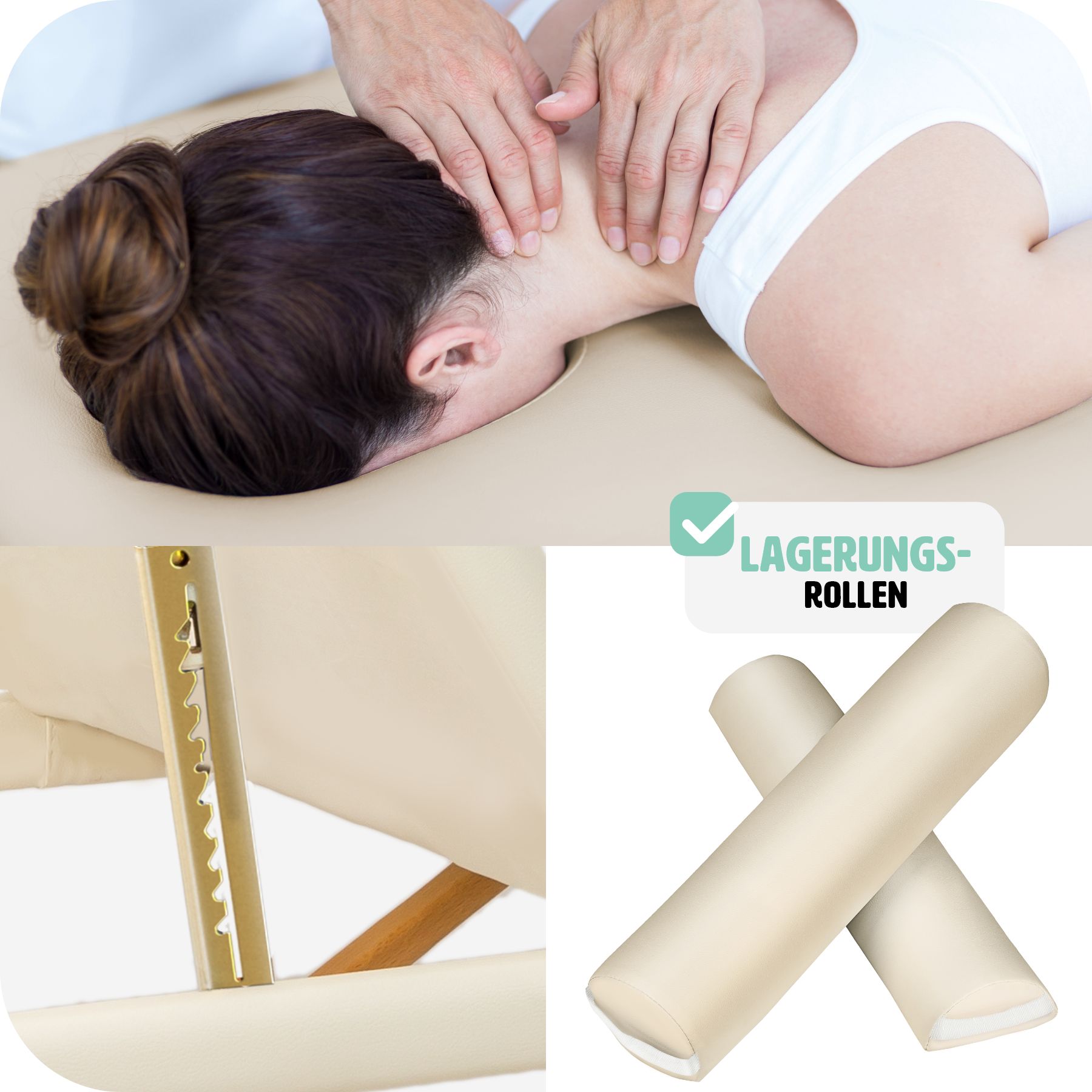 tectake® 3 Zonen Massageliege-Set, inklusive Lagerungsrollen und Tragetasche, klappbar und höhenverstellbar, 210 x 95 x 62 - 84 cm