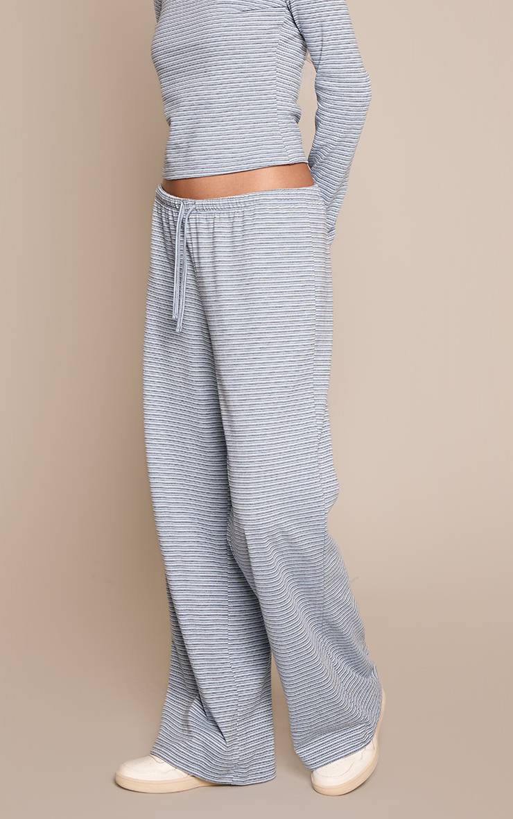 Bleu Pantalon Coordonné En Coton Rayé À Taille Élastiquée
