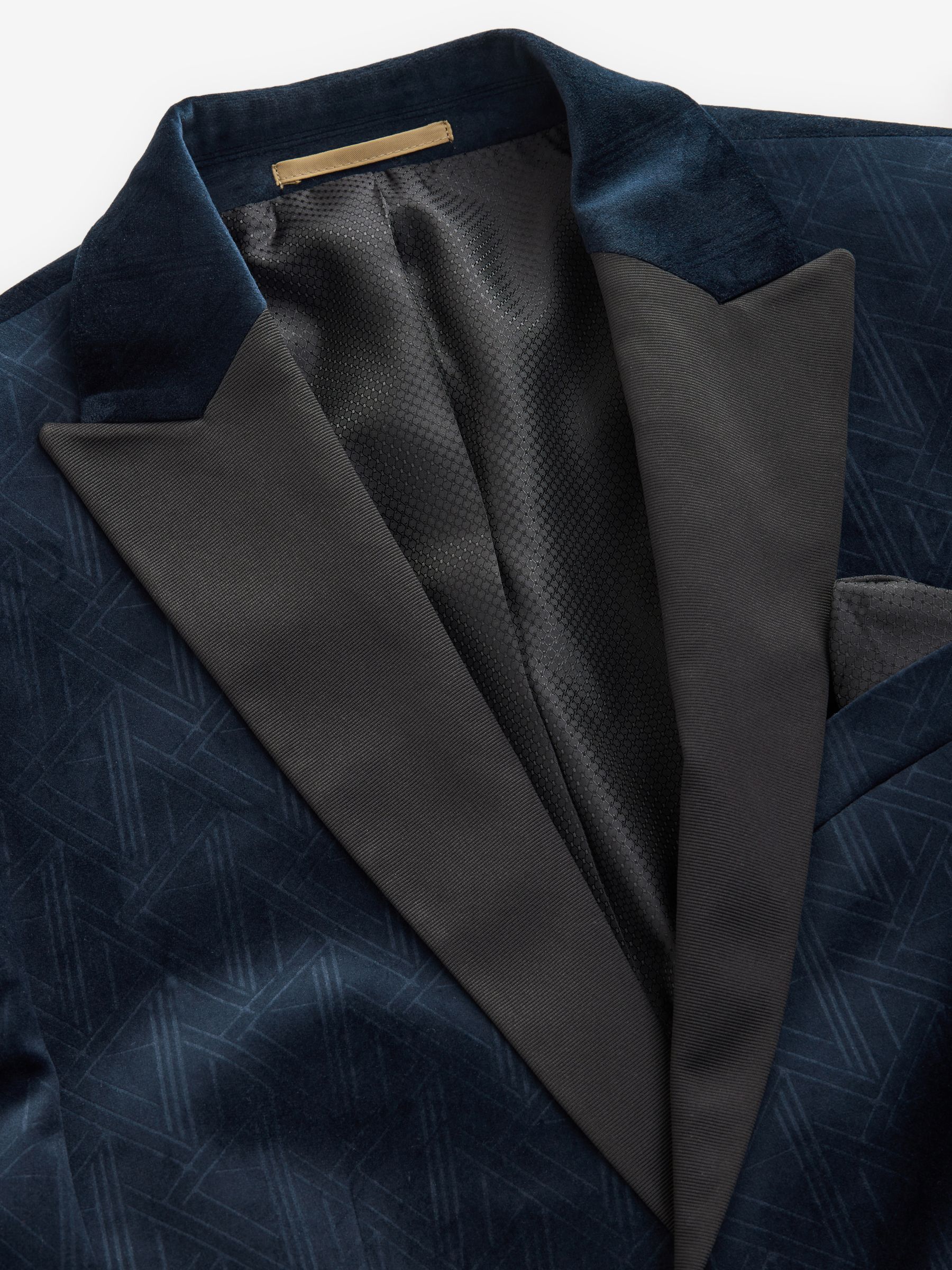 Marineblauw geometrisch - Slim Fit - Fluwelen blazer met patroon