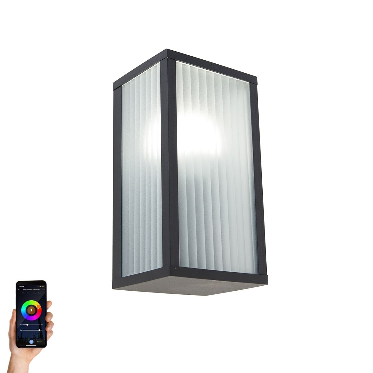 Smart buiten wandlamp zwart met ribbel glas incl. Wifi A60 - Charlois