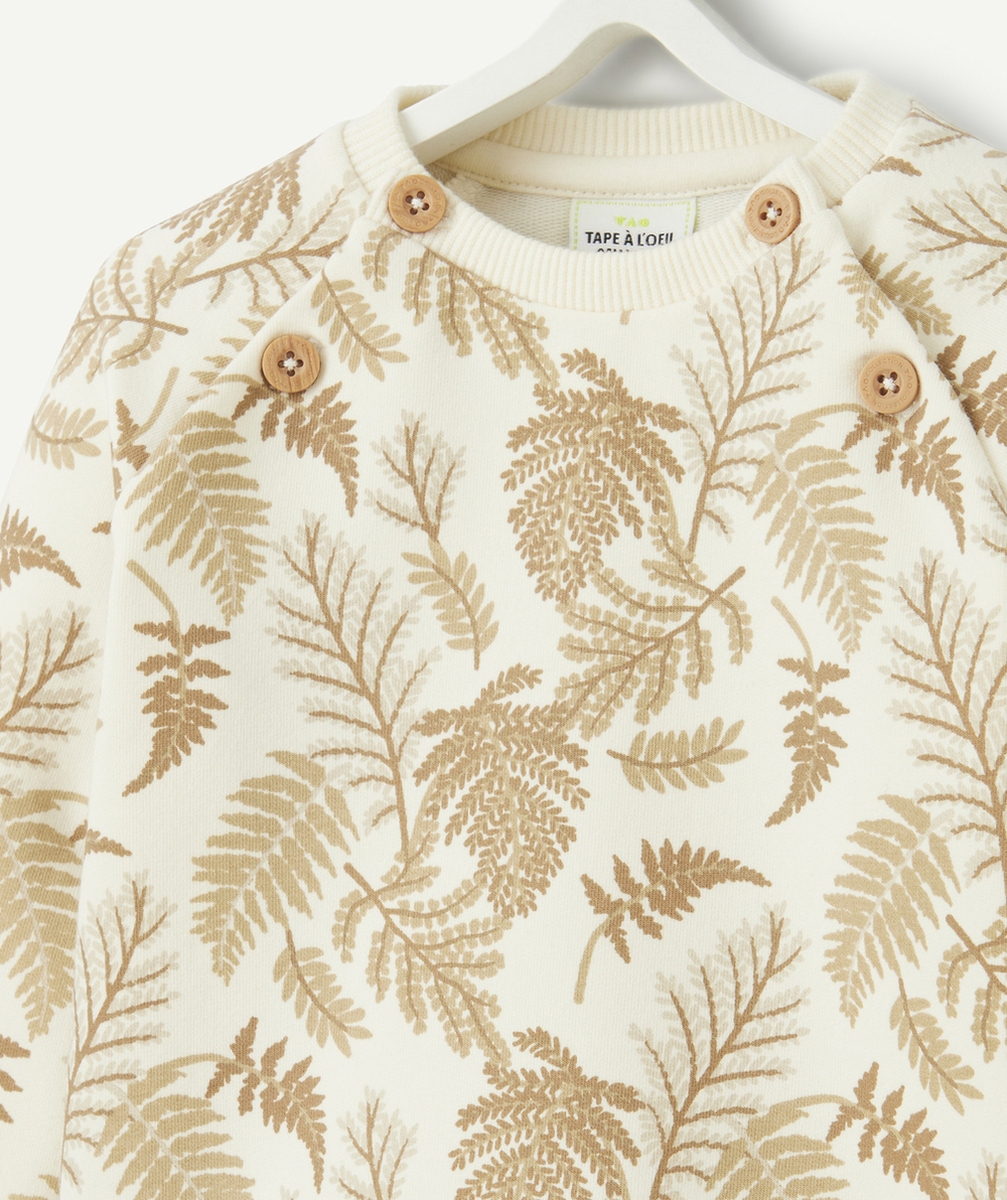 SWEAT BÉBÉ GARÇON EN FIBRES RECYCLÉES ÉCRU IMPRIMÉ FEUILLES