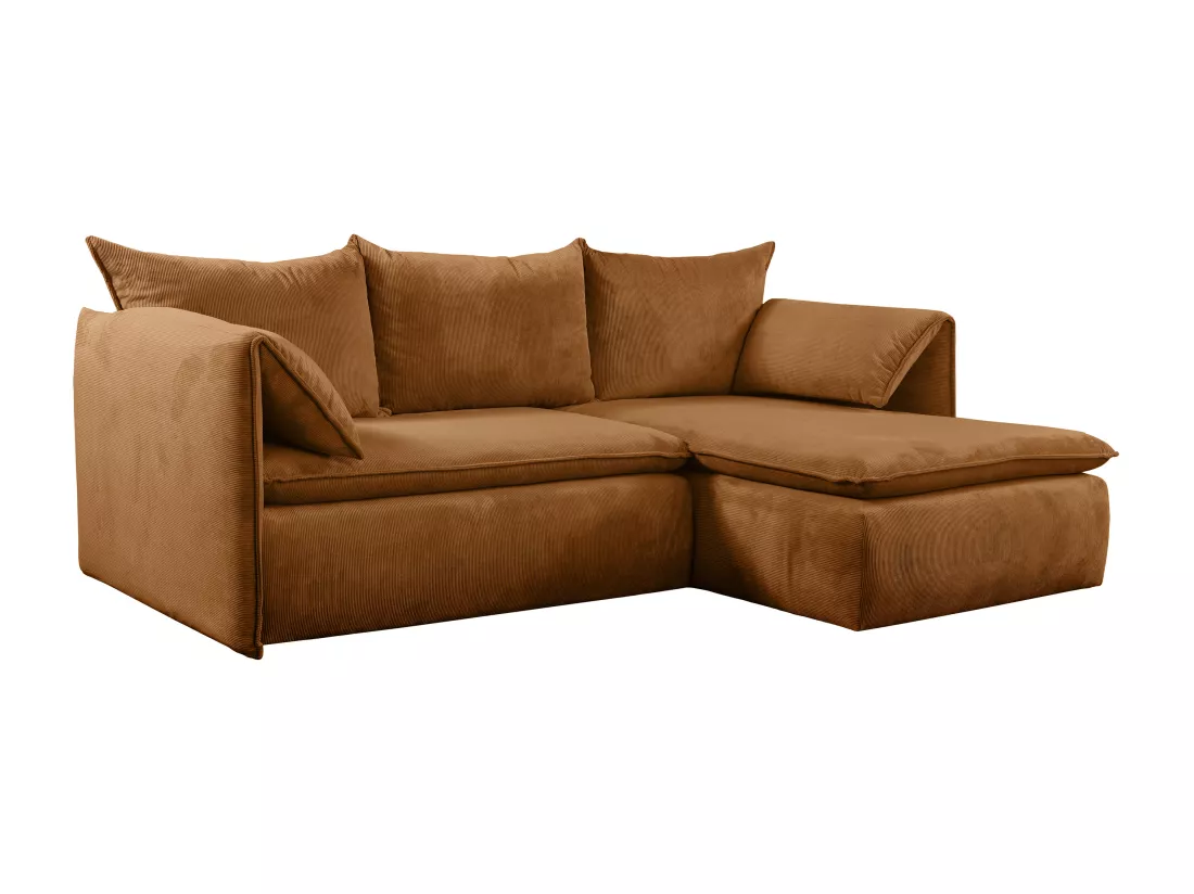 Canapé d'angle droit convertible en velours côtelé terracotta TEODORA