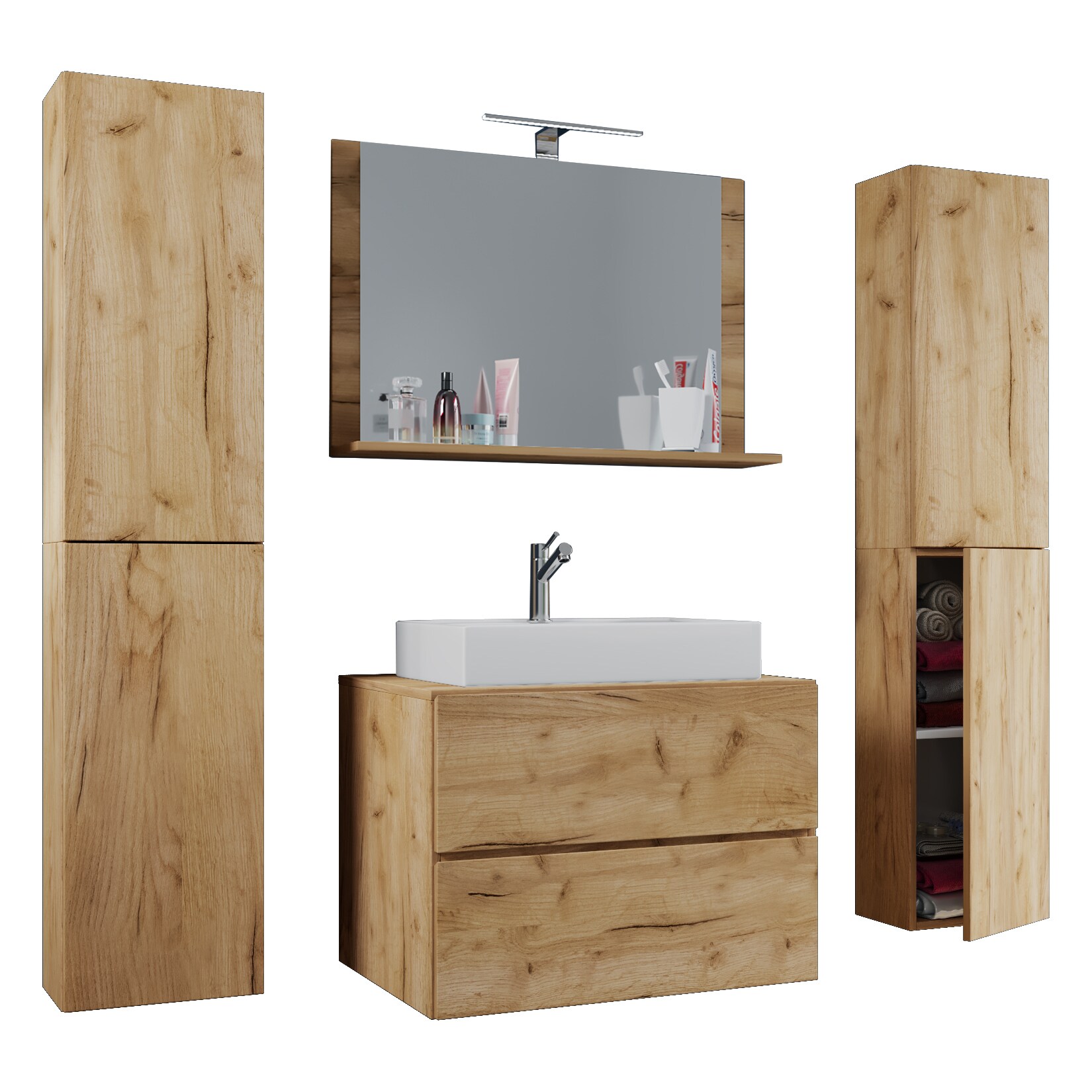 VCM 5-tlg. Waschplatz Waschtisch Badmöbel Set Waschbecken Lendas XL Schublade