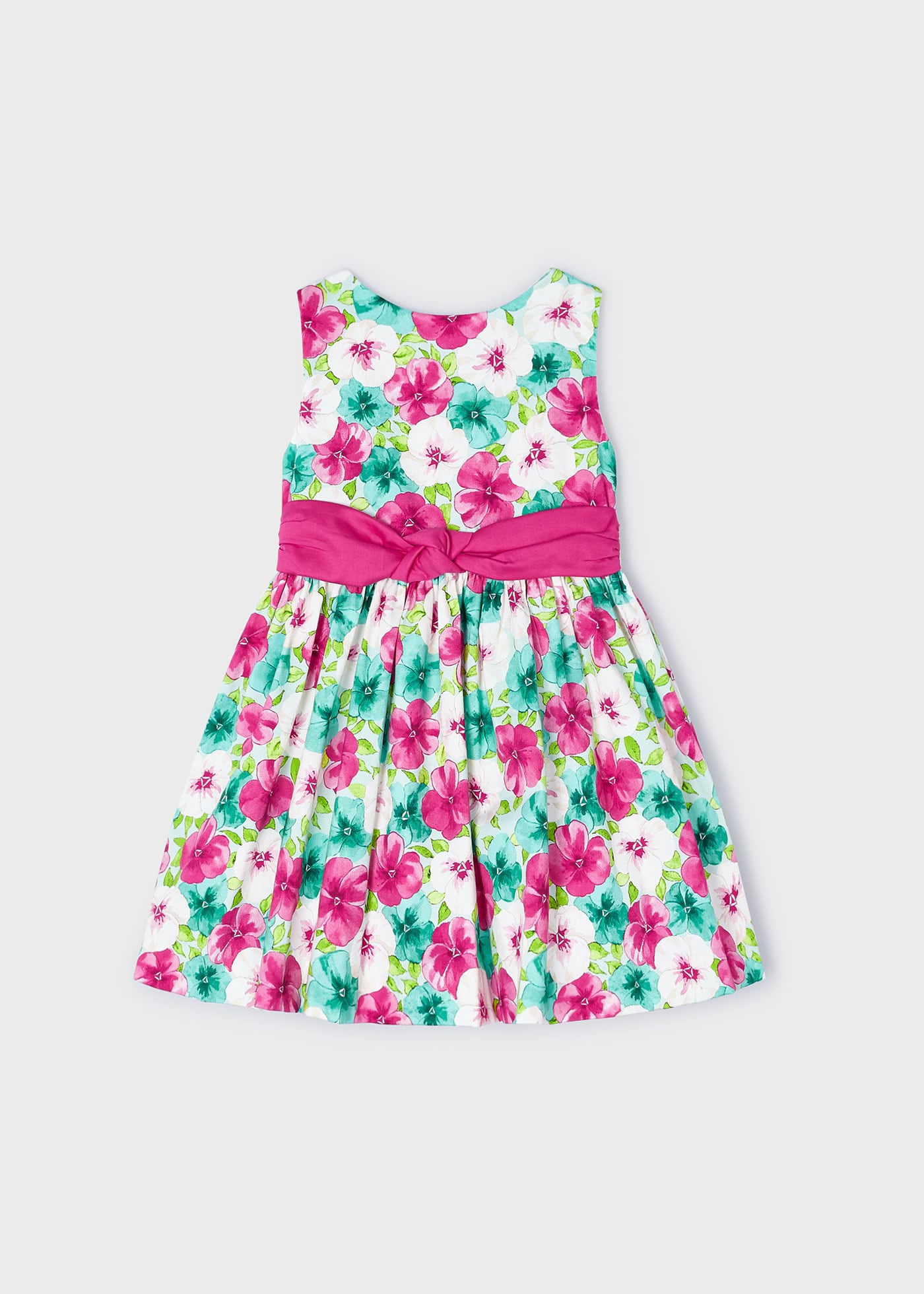 Vestido floral fúcsia com laço nas costas para meninas