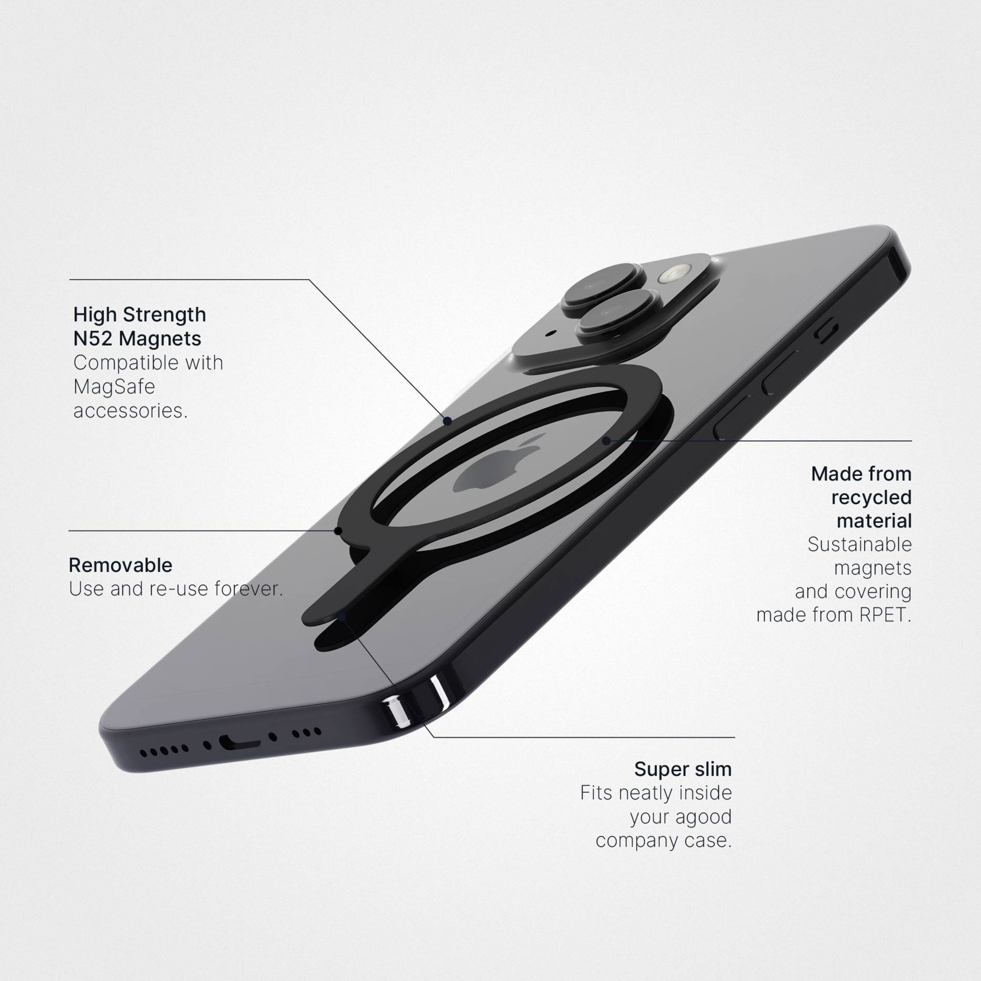 Agood company Avtakbar MagSafe-ring Svart