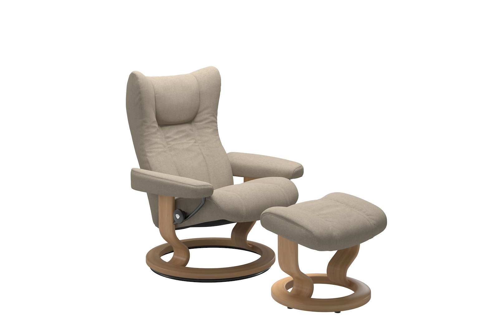 Wing lenestol m/krakk Tekstil Calido Light Beige - Classic - Eik