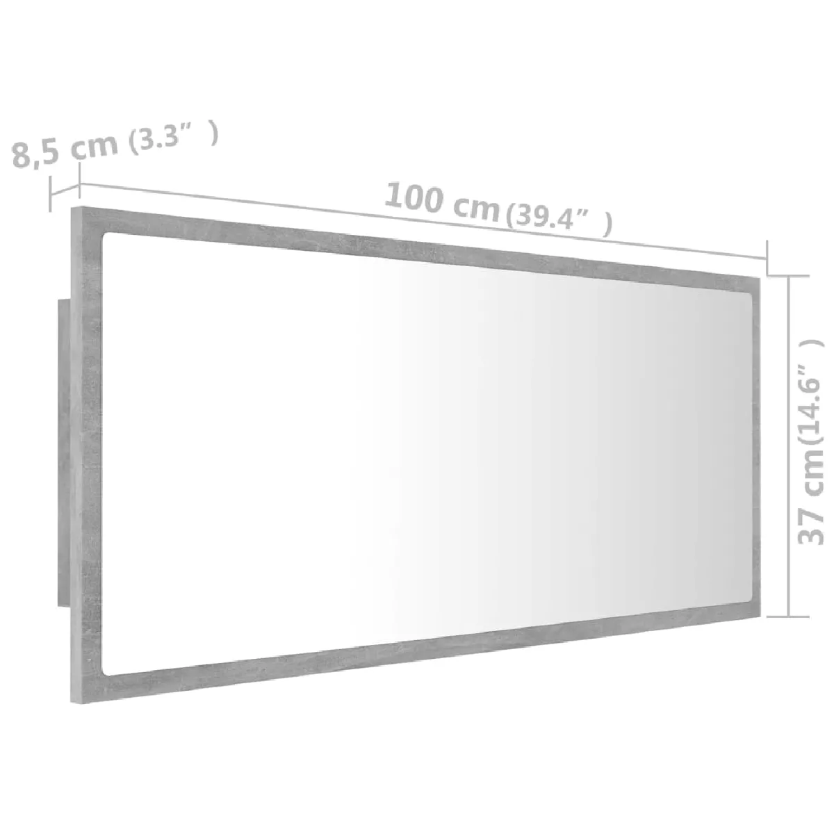 VidaXL Miroir à LED - Gris béton