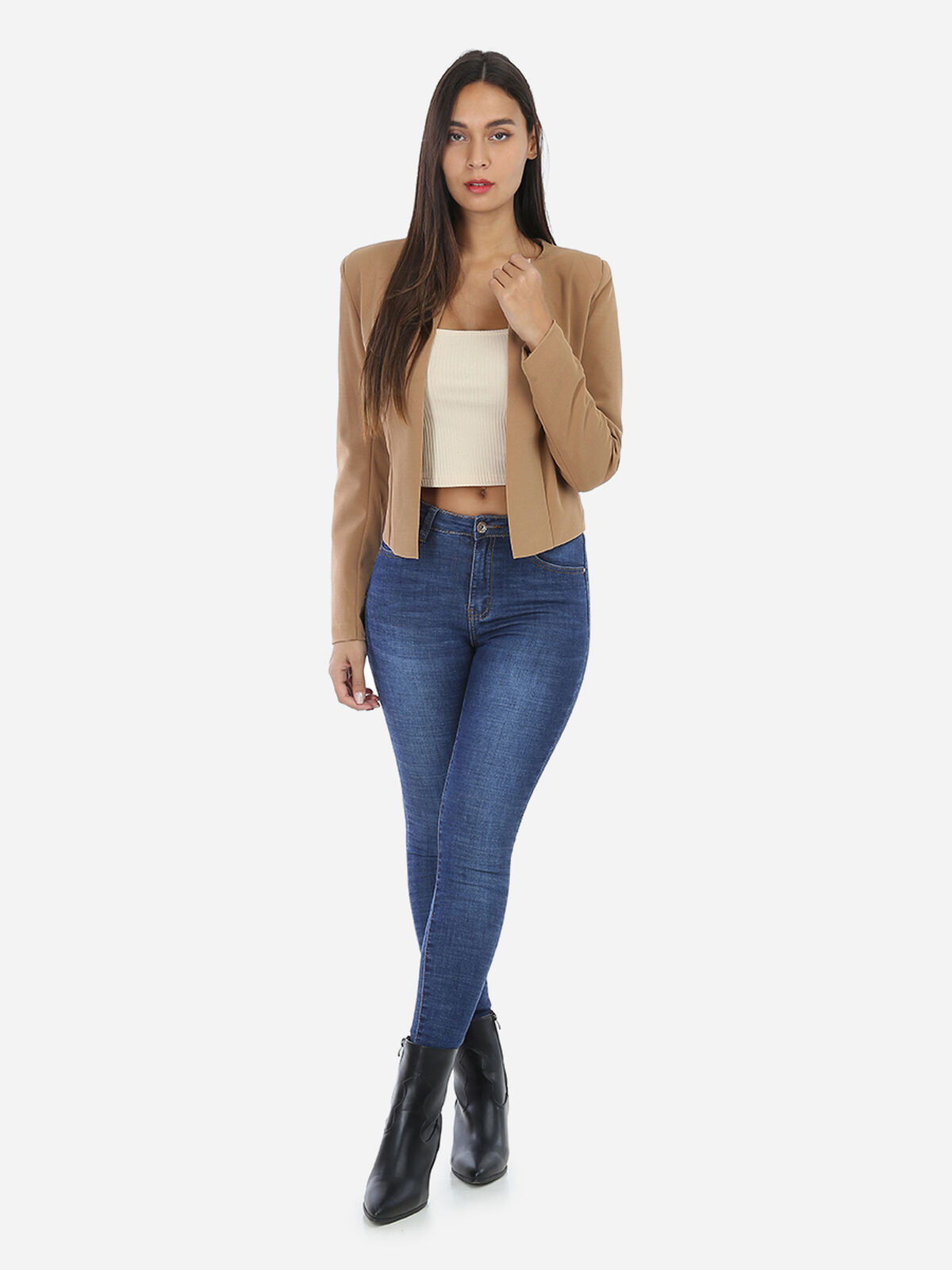 Veste courte sans col- Camel