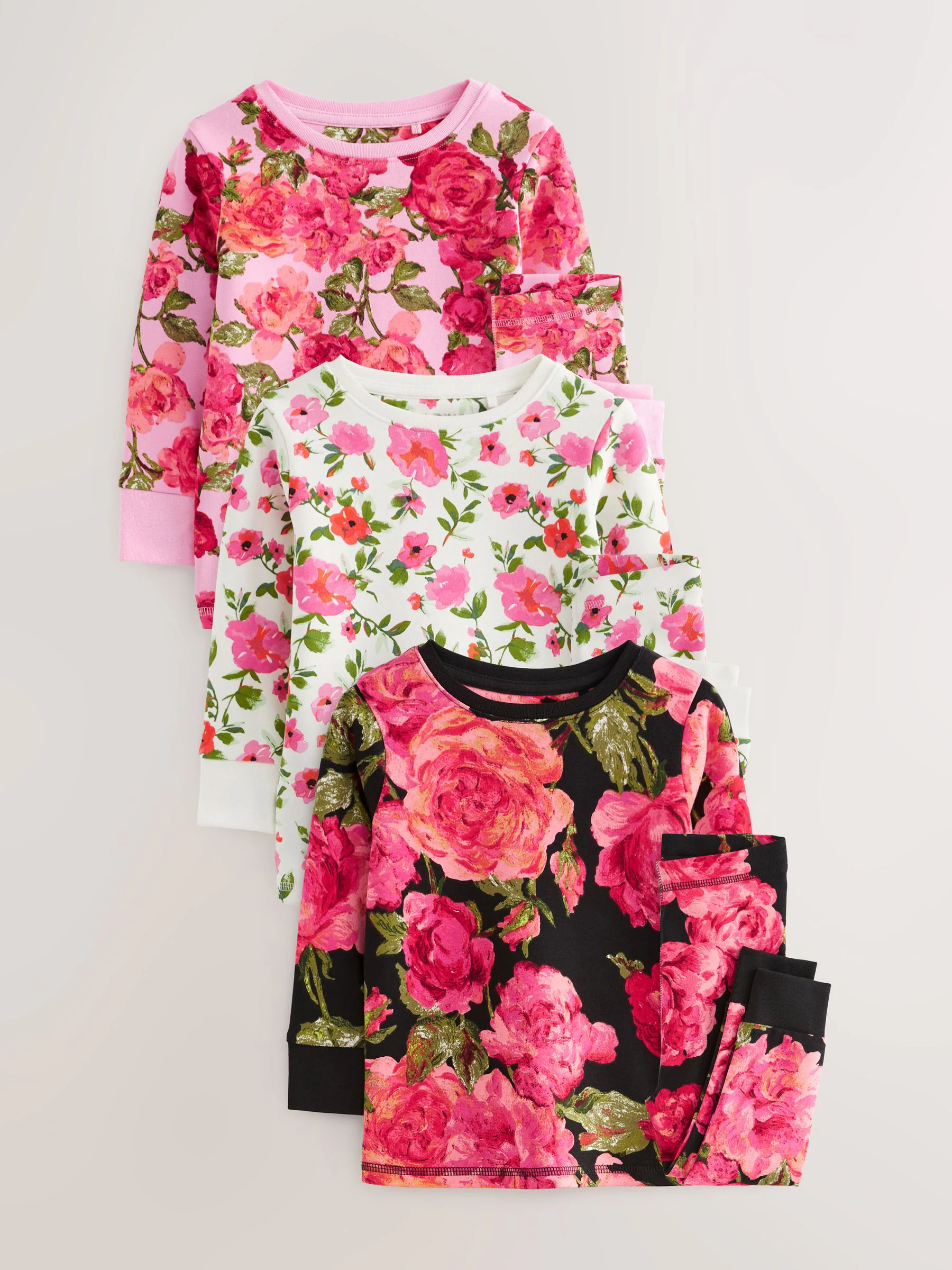 Roze/zwart - Verpakking van 3 knusse pyjama's (9 mnd-16 jr)