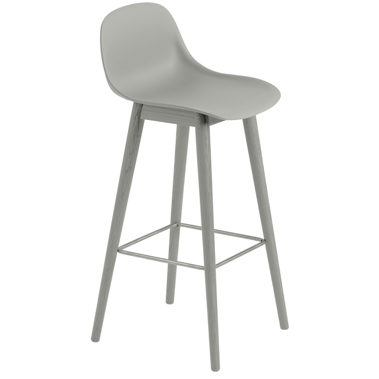 Muuto Fiber Backrest Wood barkruk 75cm grijs
