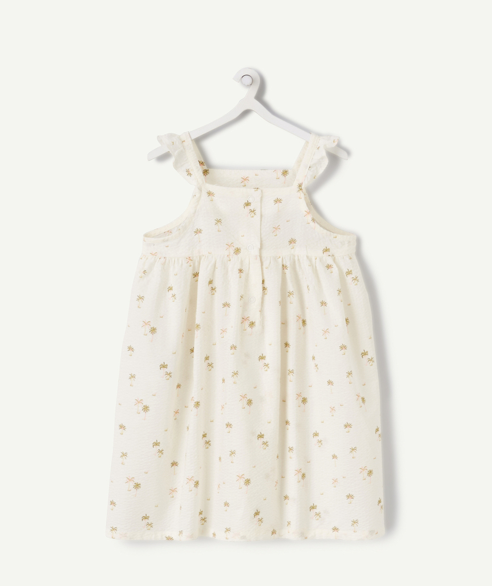 ROBE BÉBÉ FILLE EN COTON GAUFRÉ ÉCRU IMPRIMÉ PALMIERS