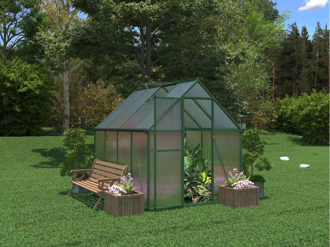 Serre de jardin en polycarbonate et aluminium - 4 m² - Vert - ASTELIA