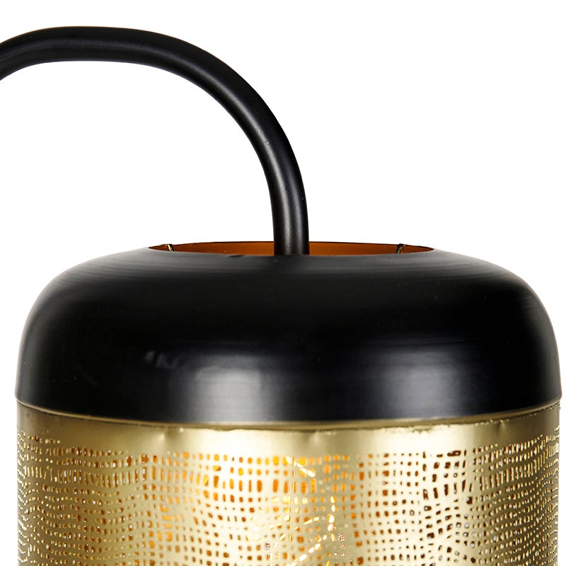 QAZQA - Industrieel | Vintage | Vintage vloerlamp zwart met messing - Kayleigh | Woonkamer | Slaapkamer - Rond staal - LED-compatibel E27