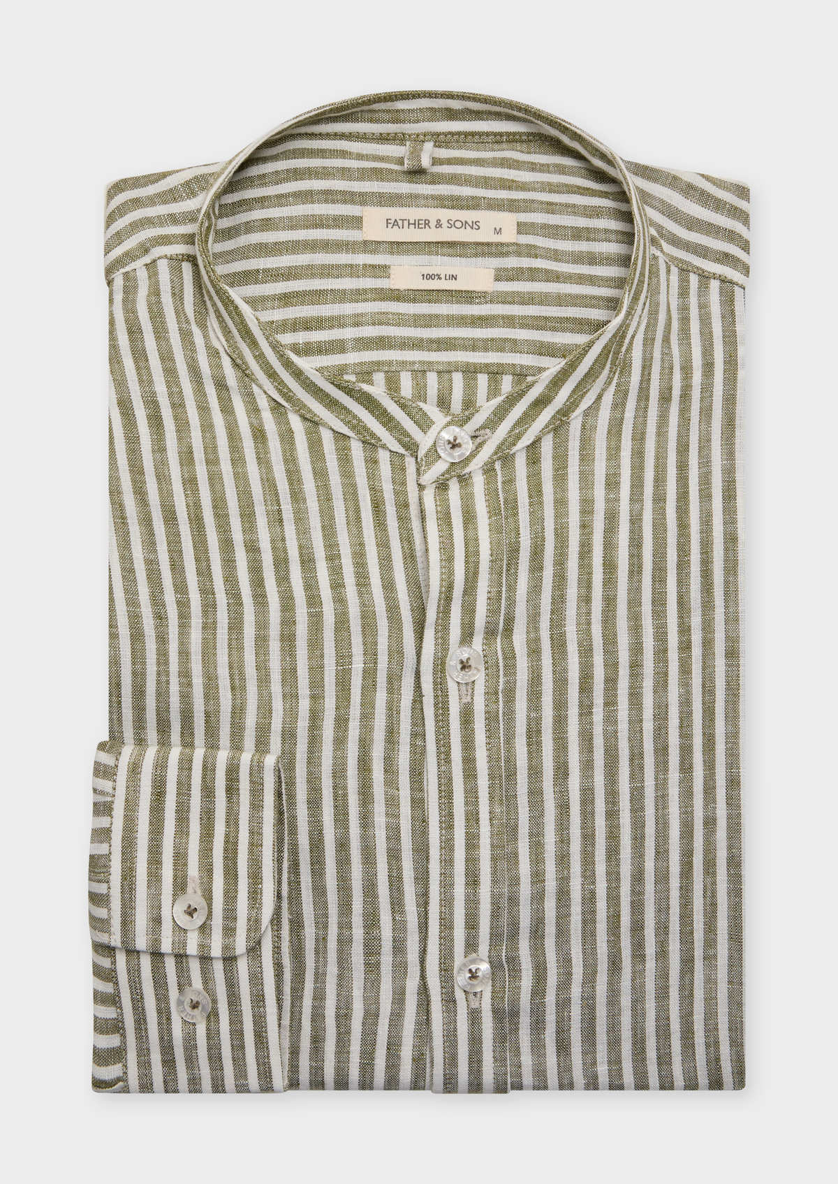 Chemise sport Slim en lin blanc à rayures kaki à col officier