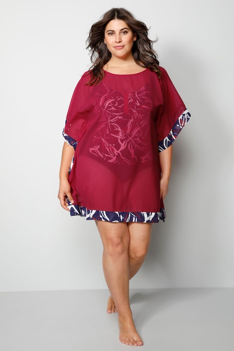 Tunika, oversized, Mesh, gemusterte Kanten