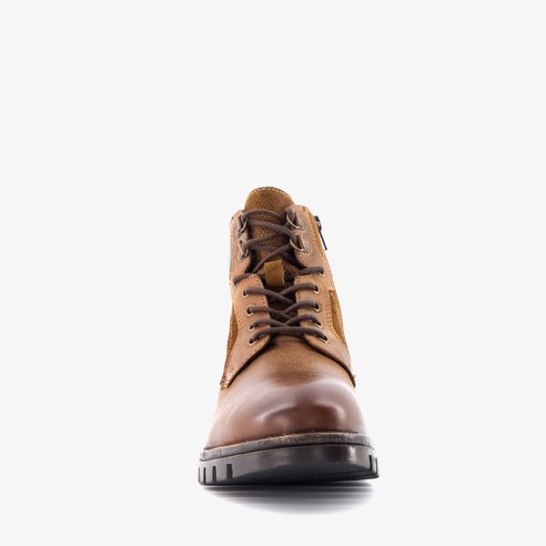 Van Beers leren heren veterboots cognac met suede
