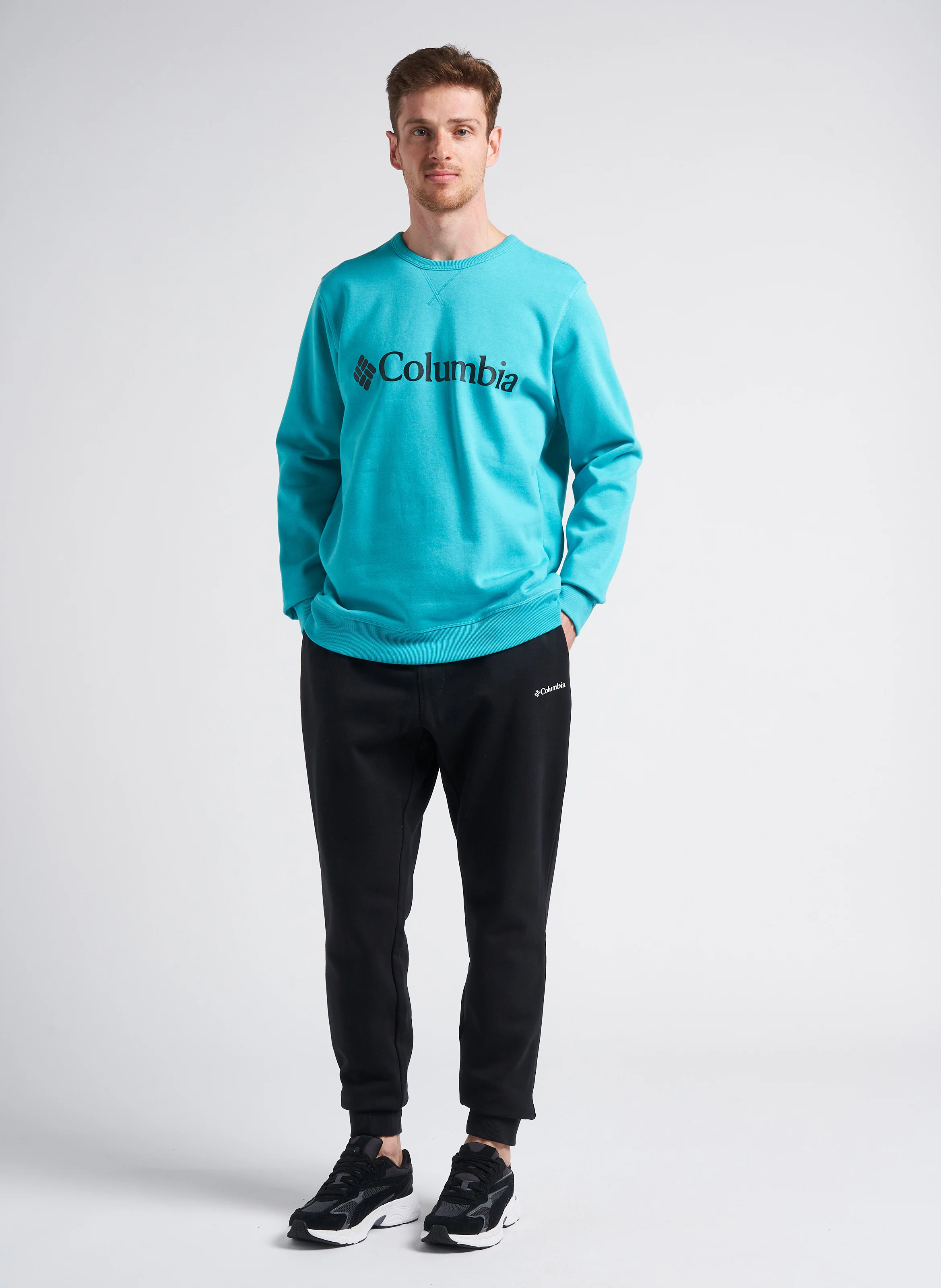 M Columbia(TM) Logo Fleece Crew - Sweat col rond regular-fit sérigraphié en coton mélangé| Bleu