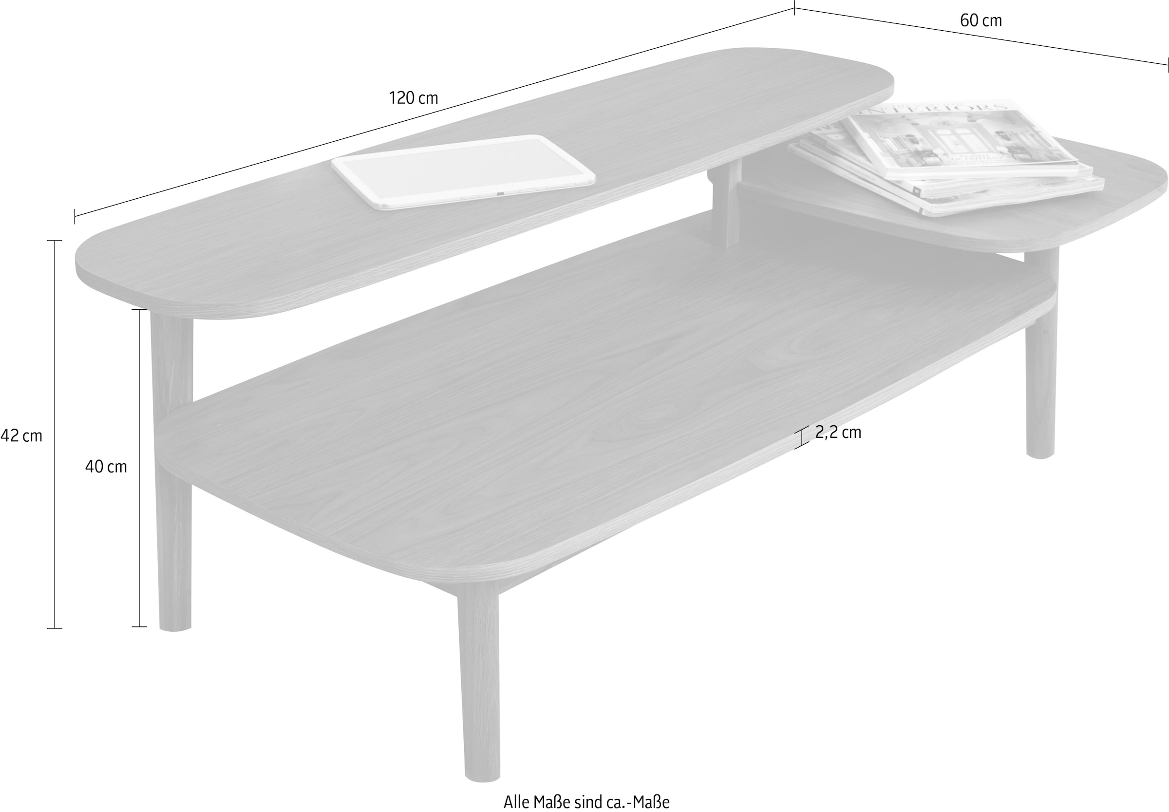 Woodman Couchtisch »Eichberg, Kafeetisch, Sofatisch, Wohnzimmertisch« mit 3 verschiedenen Ebenen, Breite 120 cm, FSC®-zertifiziert