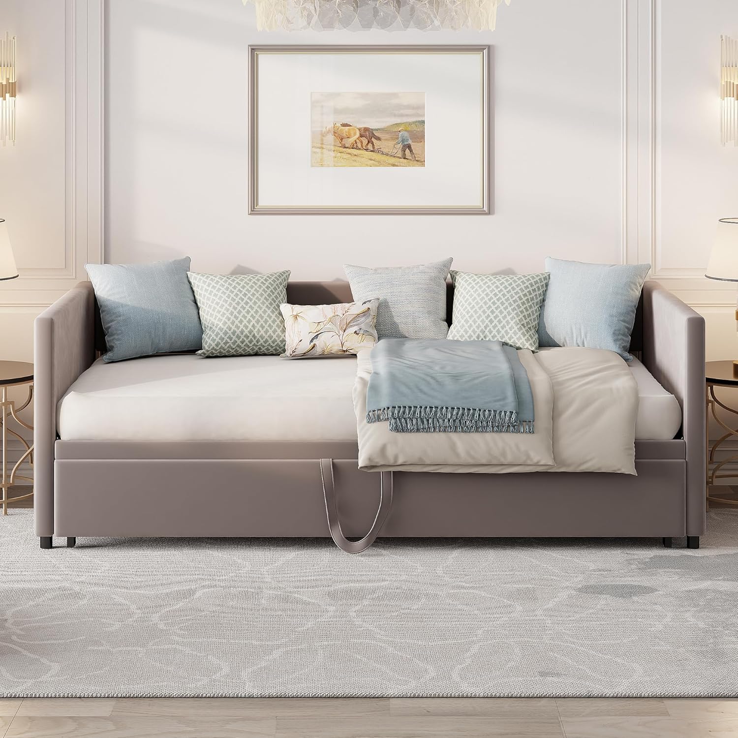 Schlafsofa Cabrio 90/180x200 cm, modernes 2-in-1-Schlafsofa mit ausziehbarem Doppelbett, platzsparendes Design mit weicher Samtpolsterung (Grau-A, 90/180 x 200 cm)
