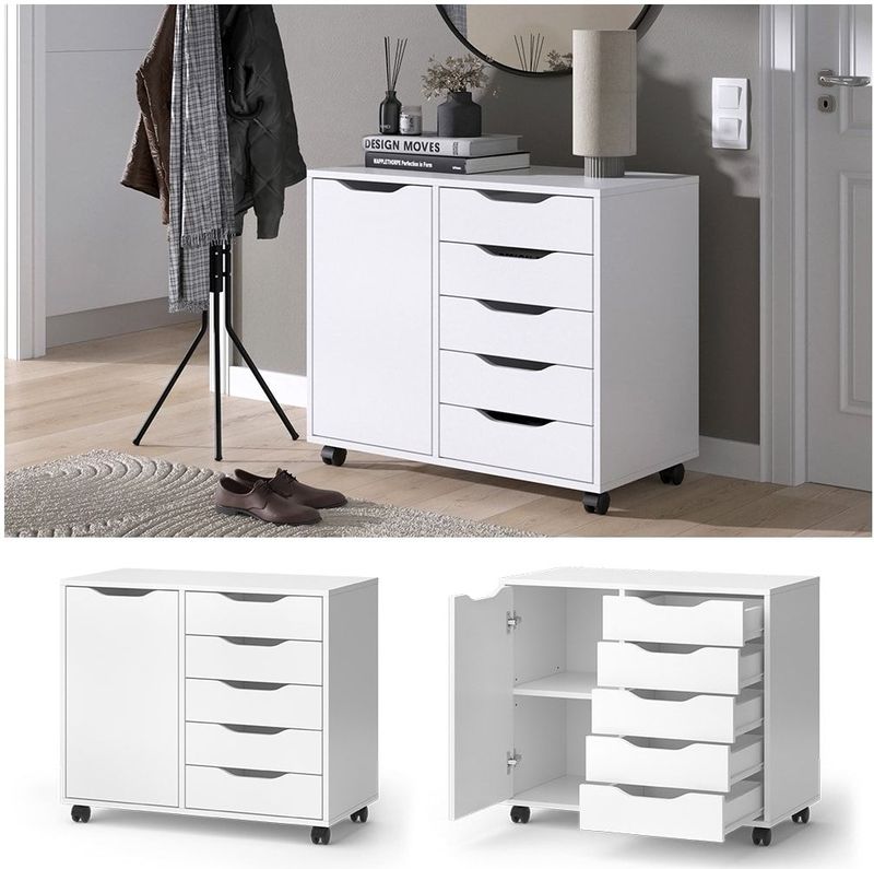 Vicco - Otwin Dressoir - Wit - Spaanplaat - 5 Laden en 1 Deur