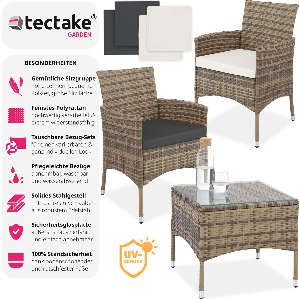 tectake Luzern rotanset voor 2 personen, 2 hoessets