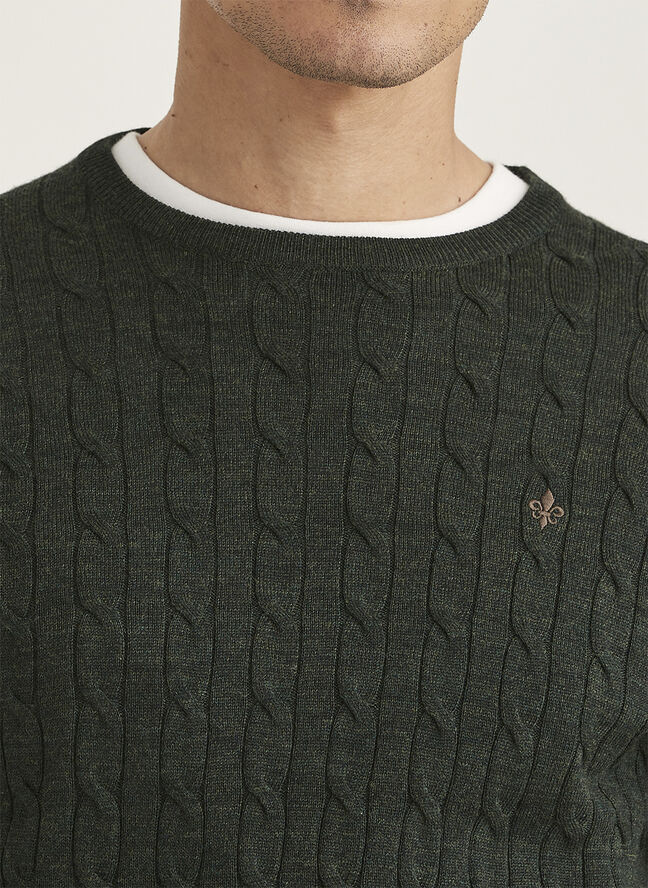 Morris Stockholm Merino Cable Oneck / 77 Olive / S Olive