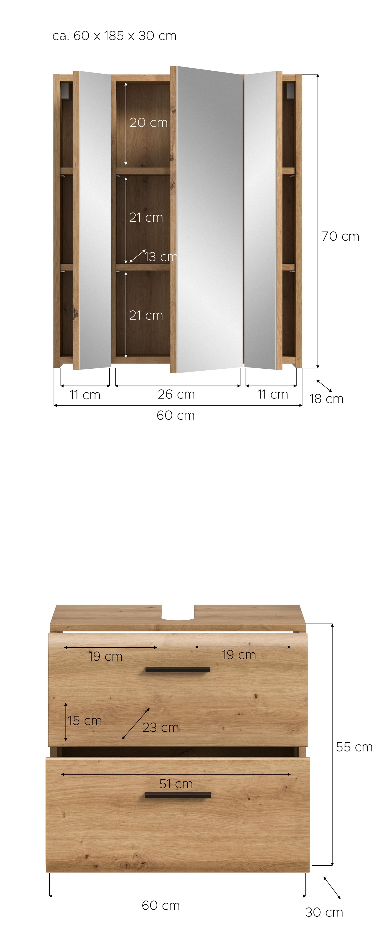 INOSIGN Badmöbel-Set »FLORENZ, TOPSELLER!, 2-teilige Badkombination, hochwertige MDF-Front« Set, bestehend aus: 1 Waschbeckenunterschrank, 1 Spiegelschrank, 2 Stk. tlg.