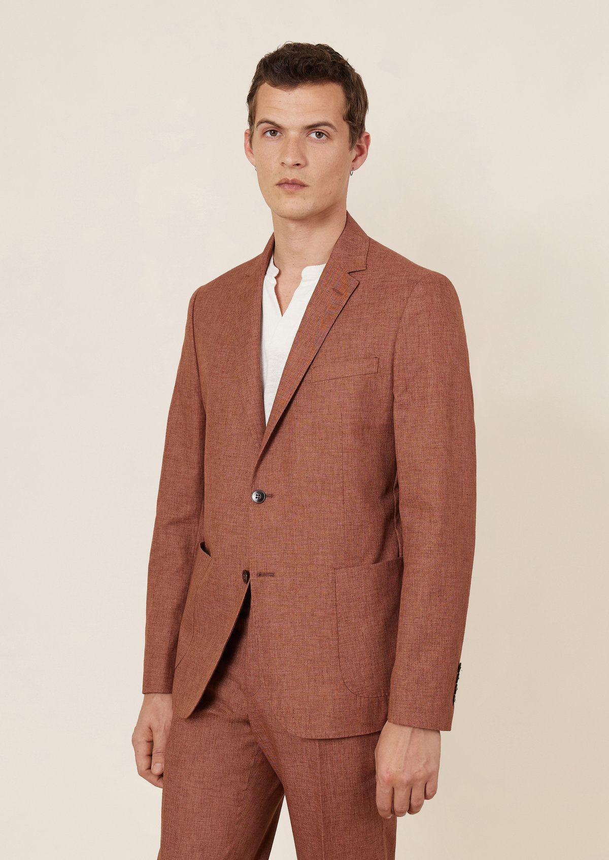 Veste coordonnable Regular en coton et lin mélangés unis terracotta