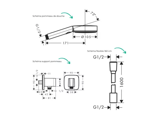 Colonne de douche thermostatique HANSGROHE ShowerSelect E Douche de tête Vernis Shape Flexible Isiflex Douchette Pulsify chromé